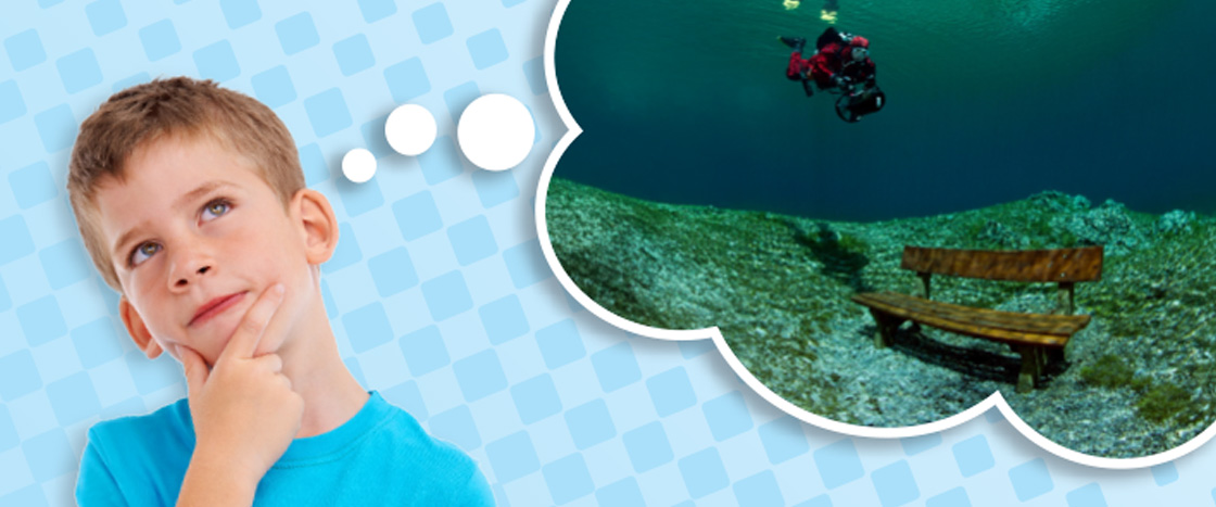 Image of a student thinking about an underwater bench